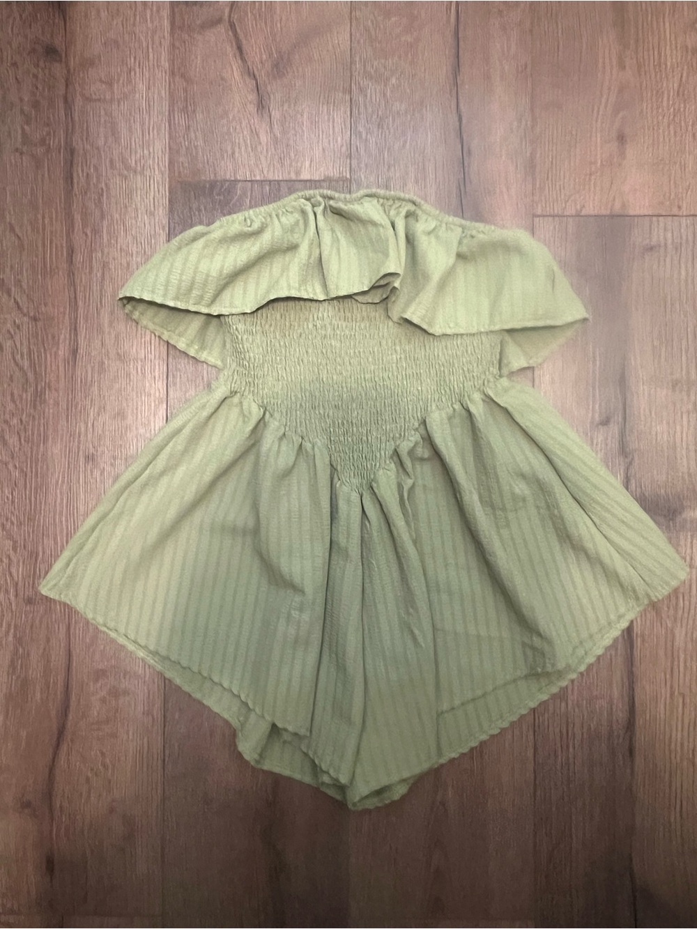 Strapless Olive Green Smocked Romper